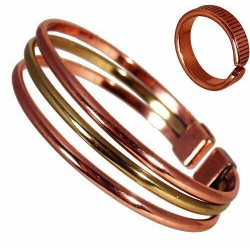 Magnetic Copper & Brass Triple Bracelet with Etched-on Lines finish magnetic copper ring set-1