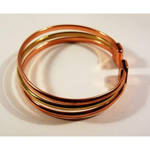 Magnetic Copper & Brass Triple Bracelet with Etched-on Lines finish magnetic copper ring set-3