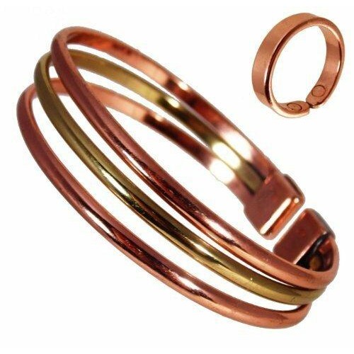 Magnetic Copper & Brass Triple Bracelet with smooth finish magnetic copper ring set-0