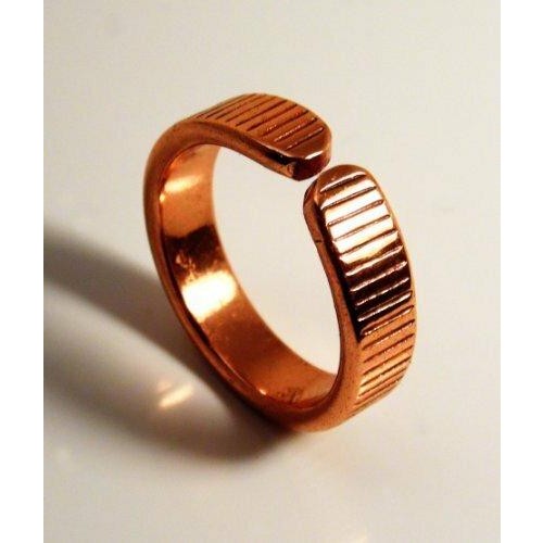 Four strand Magnetic Copper, Aluminium and Brass Bracelet and etched on lined effect magnetic copper ring set-4