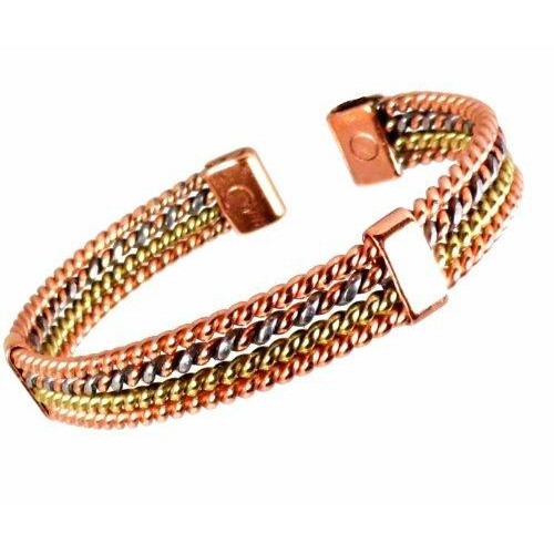 Four strand Magnetic Copper, Aluminium and Brass Bracelet and smooth finish magnetic copper ring set-1