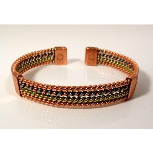 Four strand Magnetic Copper, Aluminium and Brass Bracelet and smooth finish magnetic copper ring set-2