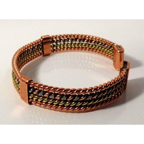 Four strand Magnetic Copper, Aluminium and Brass Bracelet and smooth finish magnetic copper ring set-3