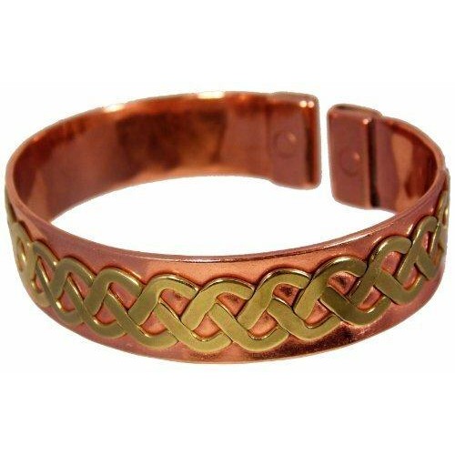 Unisex Magnetic Brass Celtic Lace Design on Copper Band Bracelet with Magnetic Copper Plain ring-1