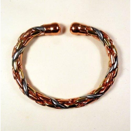 Magnetic Copper & Brass Torque Bracelet for Men and Women and Etched-on Lines Magnetic Copper Ring  Set-1