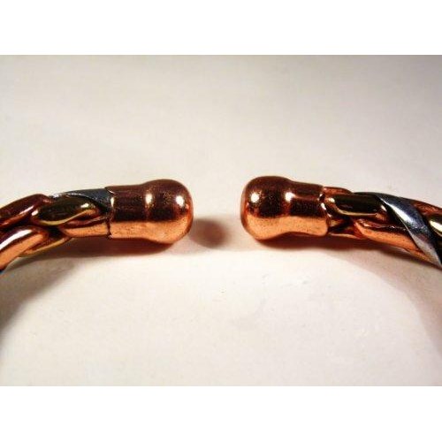 Magnetic Copper & Brass Torque Bracelet for Men and Women and Etched-on Lines Magnetic Copper Ring  Set-2
