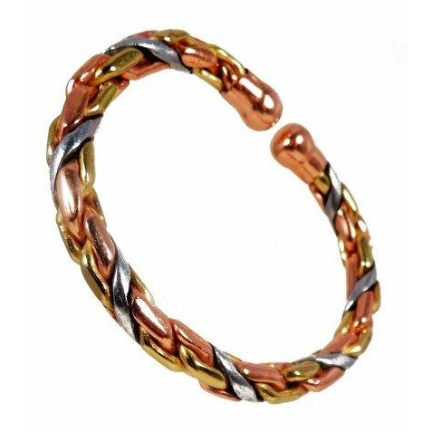 Magnetic Copper & Brass Torque Bracelet for Men and Women and Etched-on Lines Magnetic Copper Ring  Set-7