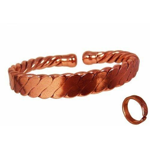 Magnetic Men's Heavy Flattened Copper Bracelet and Magnetic Copper Ring with Etched-on line design Gift Set-0