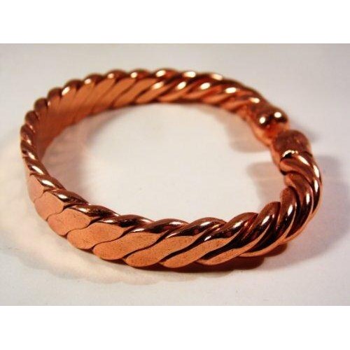 Magnetic Men's Heavy Flattened Copper Bracelet and Magnetic Copper Ring with Etched-on line design Gift Set-2