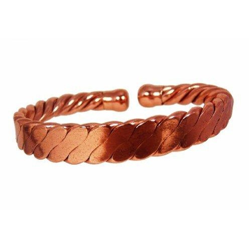 Magnetic Men's Heavy Flattened Copper Bracelet and Magnetic Copper Ring with Etched-on line design Gift Set-4