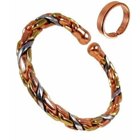 Magnetic Copper, Brass and Aluminium Heavy Rope Bracelet and Smooth Finish Copper Magnetic Ring Set-4