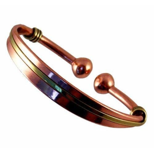 Unisex Magnetic Copper & Brass Torque Bracelet and smooth finish magnetic copper ring set-1