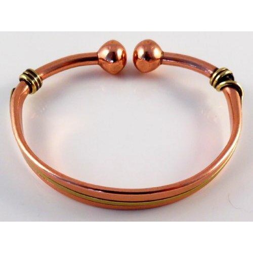 Unisex Magnetic Copper & Brass Torque Bracelet and smooth finish magnetic copper ring set-2