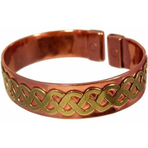 Unisex Magnetic Brass Celtic Lace Design on Copper Band Bracelet with Etched-on Lines Magnetic Copper Ring Gift Set-2
