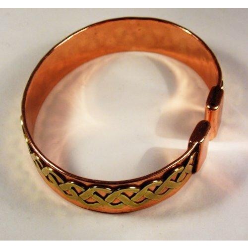 Unisex Magnetic Brass Celtic Lace Design on Copper Band Bracelet with Etched-on Lines Magnetic Copper Ring Gift Set-4