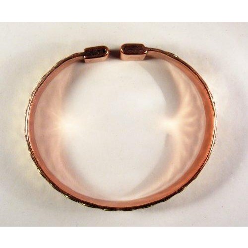 Unisex Magnetic Brass Celtic Lace Design on Copper Band Bracelet with Etched-on Lines Magnetic Copper Ring Gift Set-6
