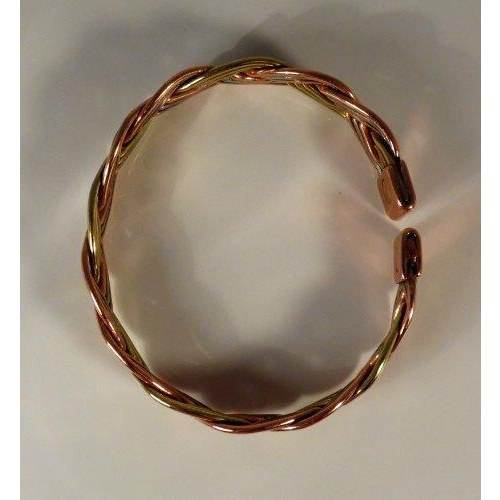 Magnetic Three Colour Plait Bracelet in Copper, Brass and Aluminium with Etched-on lines Magnetic Copper Bracelet Set-7