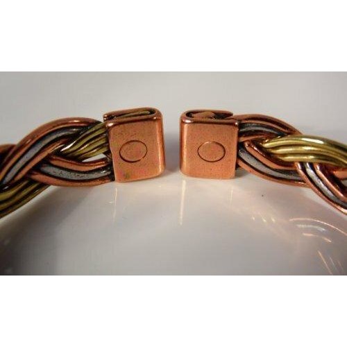 Magnetic Three Colour Plait Copper, Brass and Aluminium Bracelet and smooth finish magnetic copper ring set-4