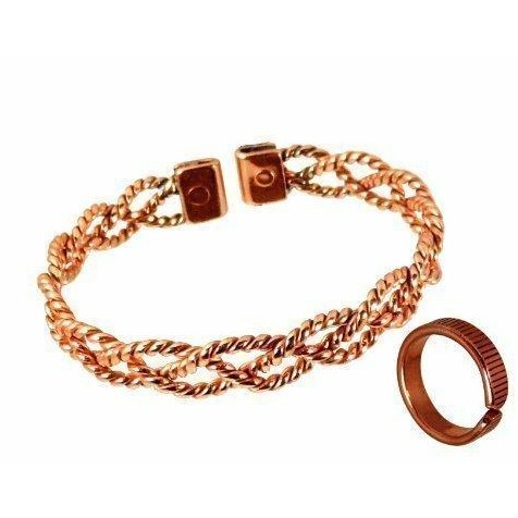 Ladies Lace Design Magnetic Copper Bracelet and ring with etched Lines Effect Magnetic Copper Ring Set-0