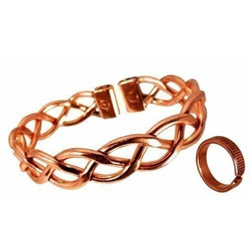 Ladies Heavy Lace Design Magnetic Copper Bracelet and Lined Effect Magnetic Copper Ring Gift Set-2