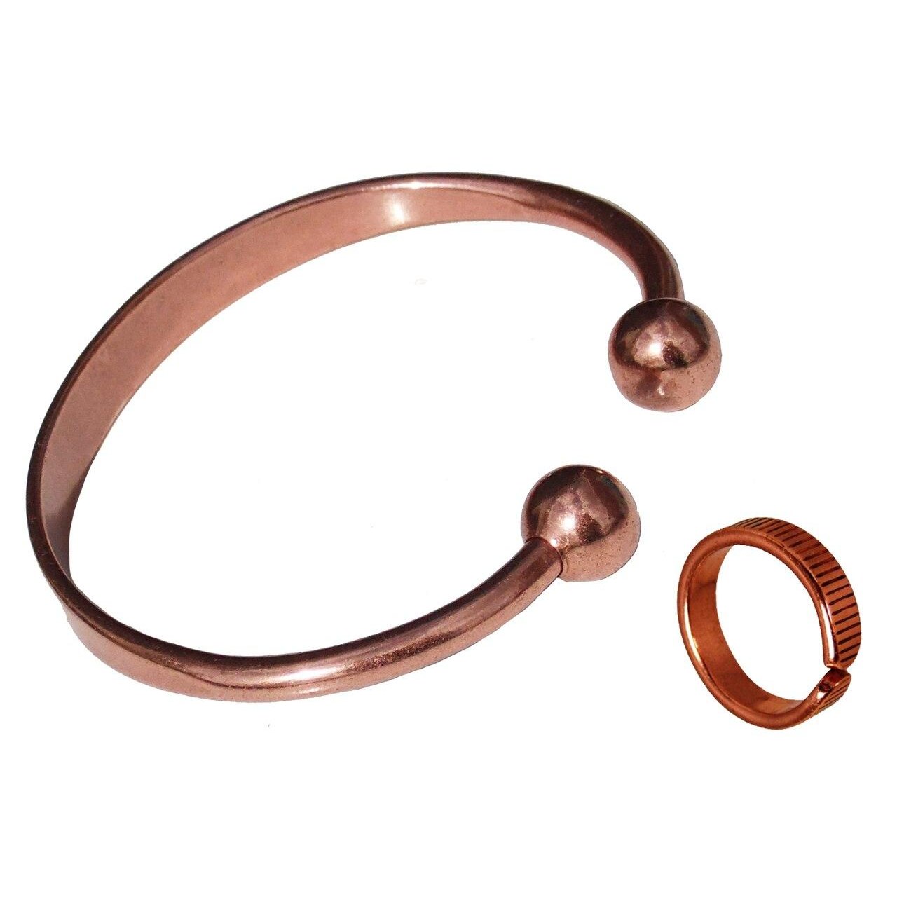 Magnetic Copper Therapy Torque Bracelet and Etched-on Lined Magnetic Copper Ring Set-0