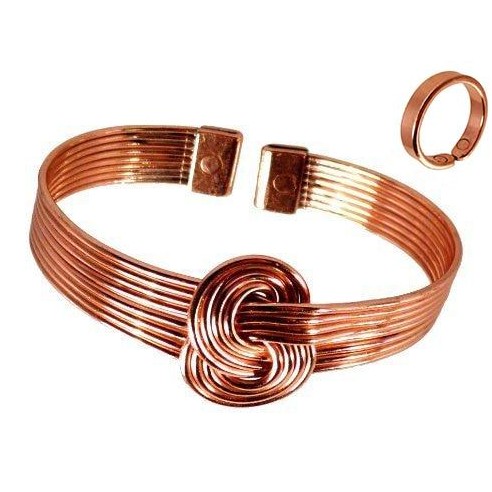Magnetic Copper Knot Bracelet and smooth finish magnetic copper ring set-0