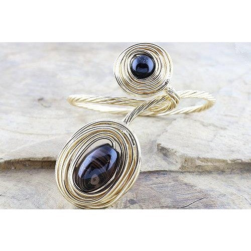 Handmade twisted wire and natural stone Lower Armlet in a gold tone-0