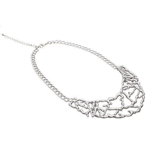 Large highly polished abstract metal necklace on a curb chain-0