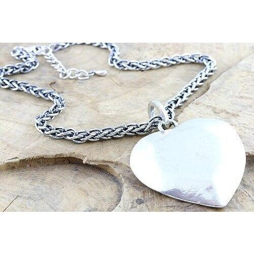 Chunky metal heart pendant in distressed finish-0