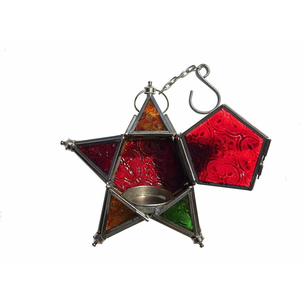 The Online Bazaar Eye-catching star shape Moroccan style hanging T-Light candle holder lantern for indoor or outdoor use-0
