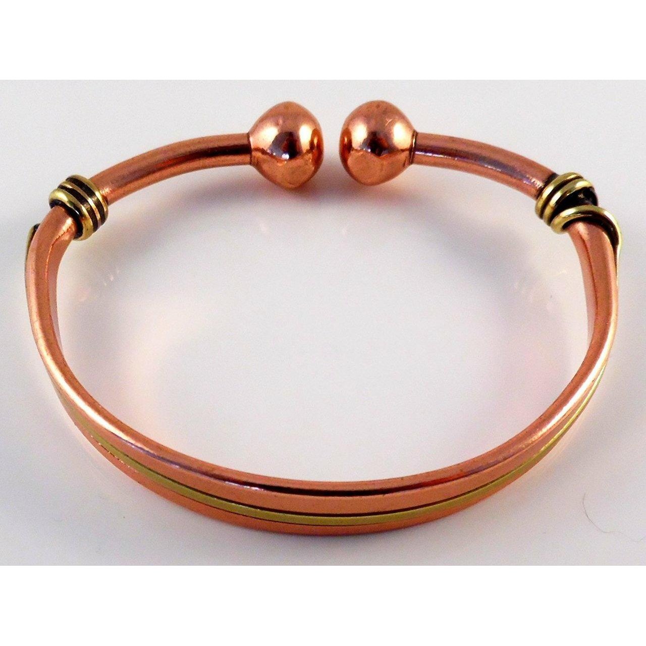 Magnetic Copper & Brass Torque Bracelet for Men and Women and Etched-on Lines Magnetic Copper Ring Combi Gift Set (Medium  Ring Size: 19 - 21mm)-5