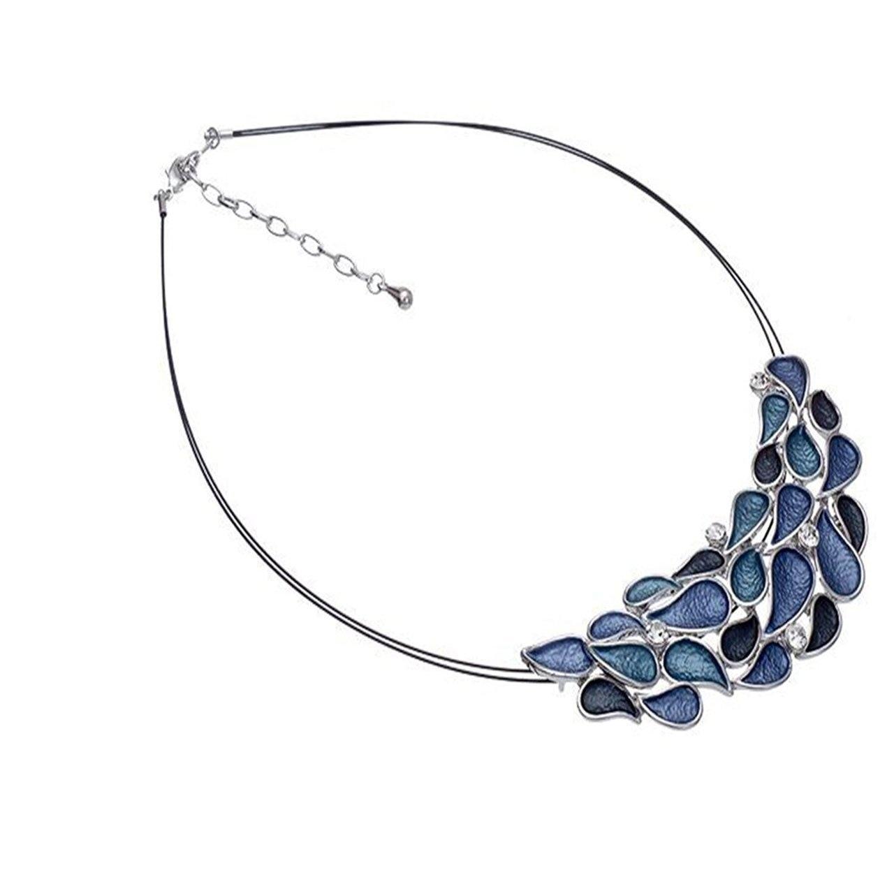 Premium range, blue coloured hand painted enamel necklace with decorative stones-0