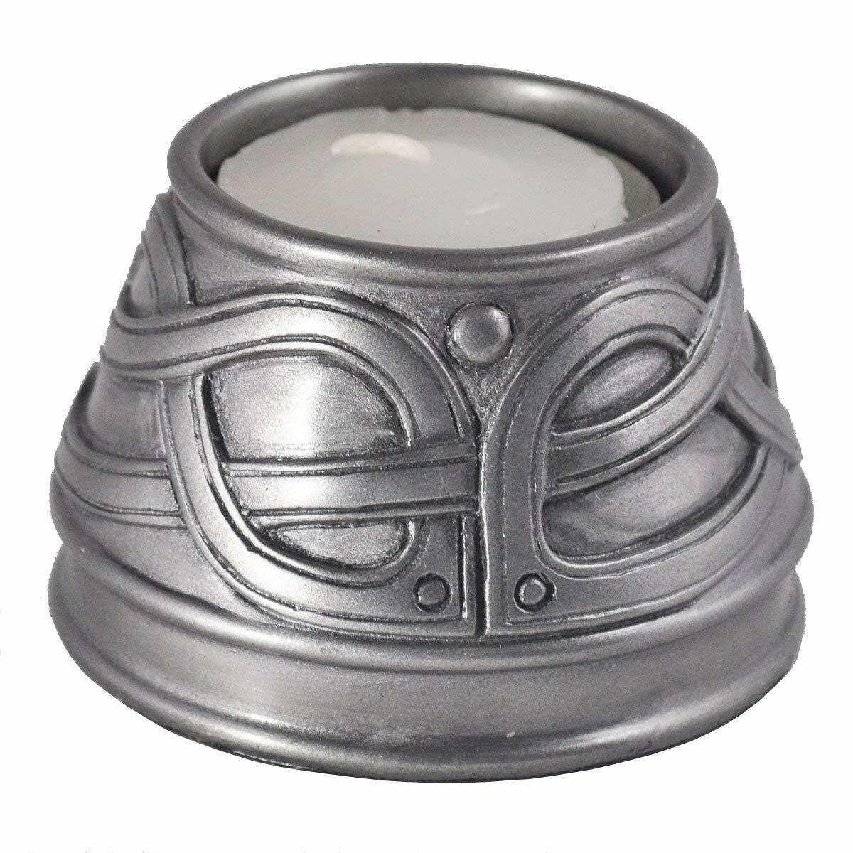 The Online Bazaar Bronze Resin Silver Finish Hand Painted Celtic Knot Design Tea Light Holder-0