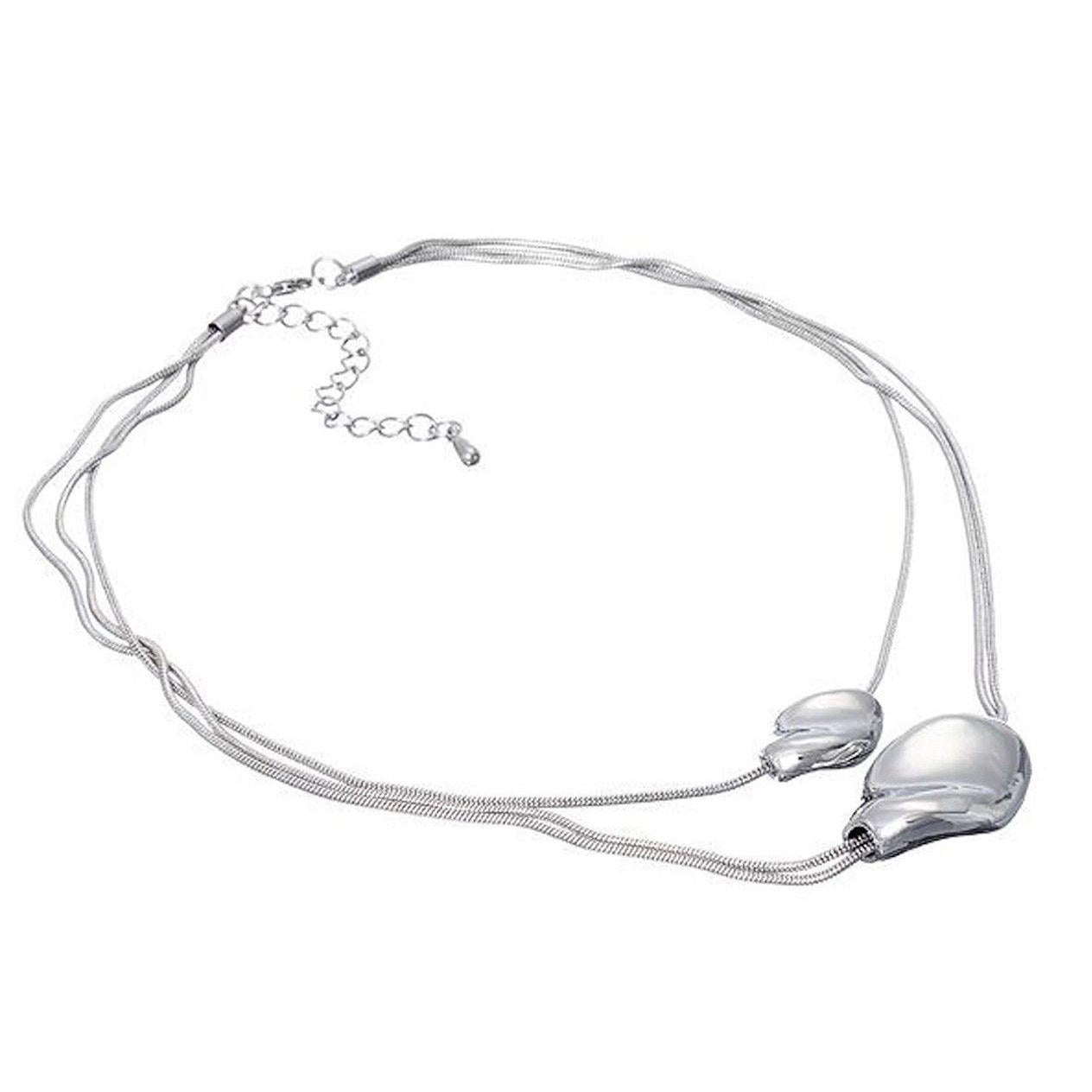 Designer inspired, floating 2 metal nuggets on 3 snake chains.-0