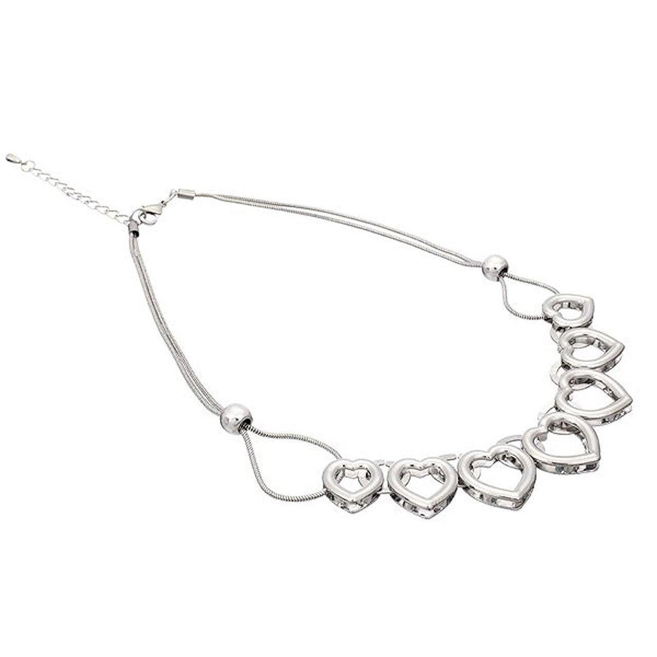 Polished heart and circle design necklace on a double snake chain.-0