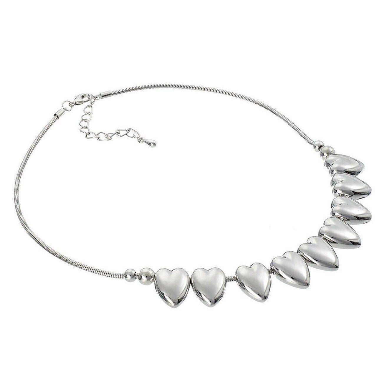Designer inspired, polished nine hearts necklace on a snake chain.-0
