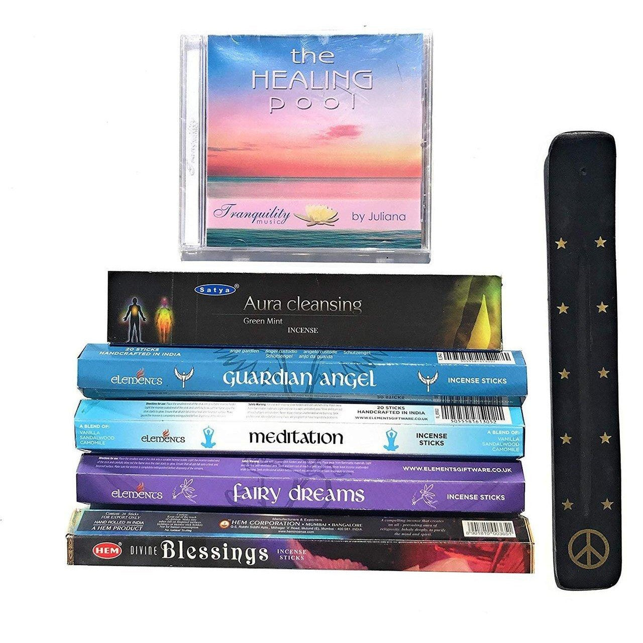 Meditation Set-The Healing Pool CD, Various Incenses and ash Catcher for Beginner to More Experienced.-0