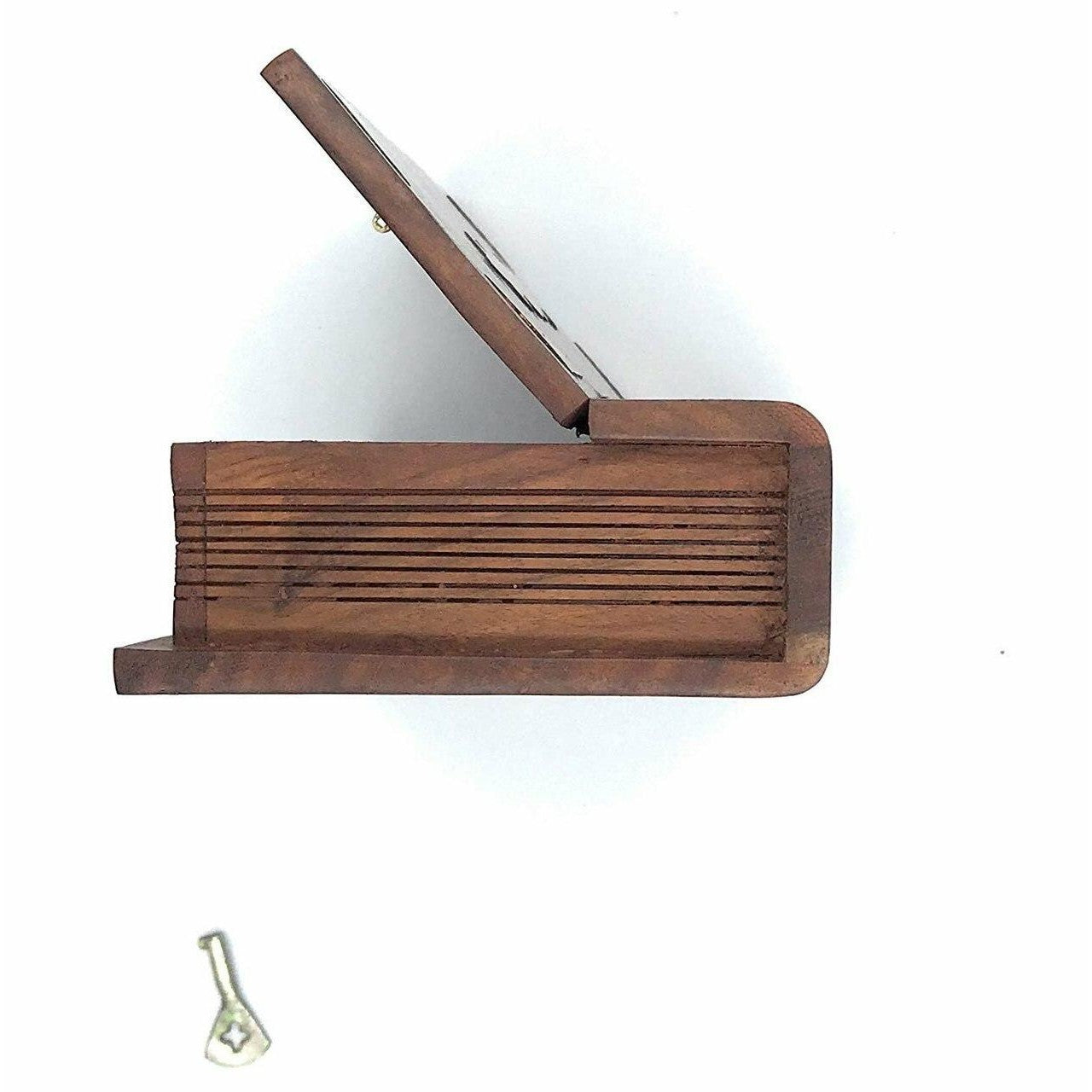 Handmade Wooden Secret Safe Key Book with Brass Inlay Inscribeable Plate.-2