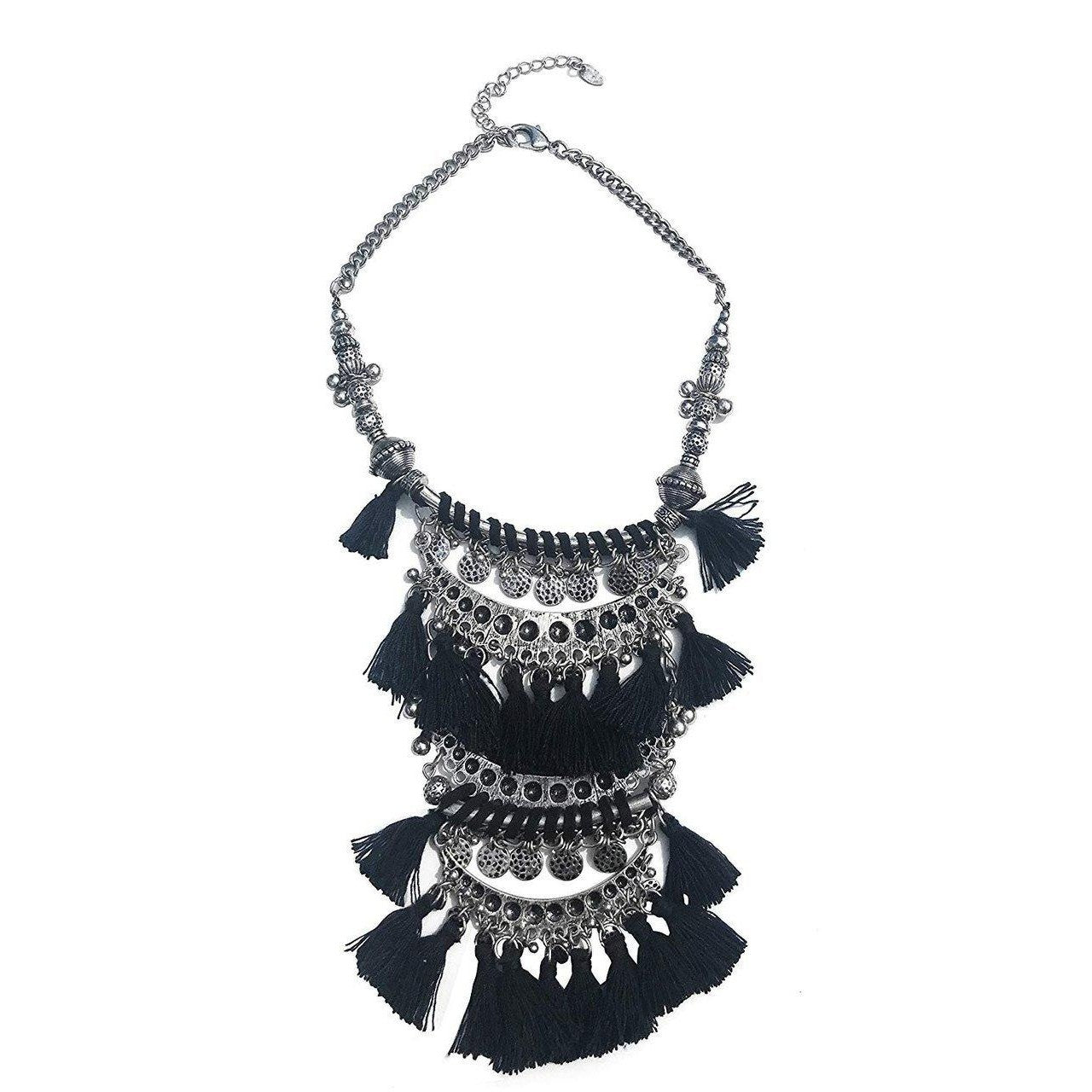 Tribal and tassel, 3 tier, coin decorative necklace.-0