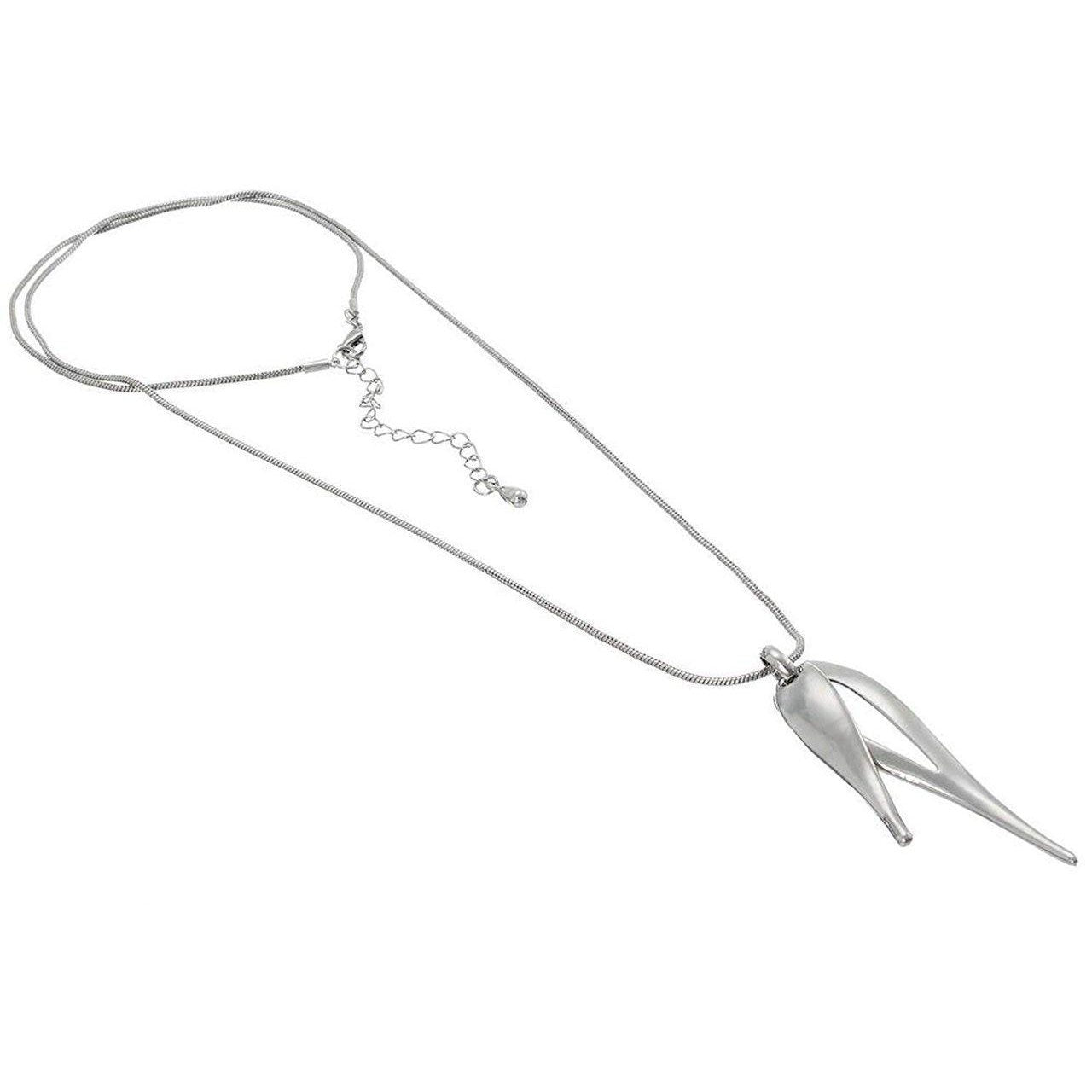 Polished, double pendant in a modern design on a long snake chain.-0