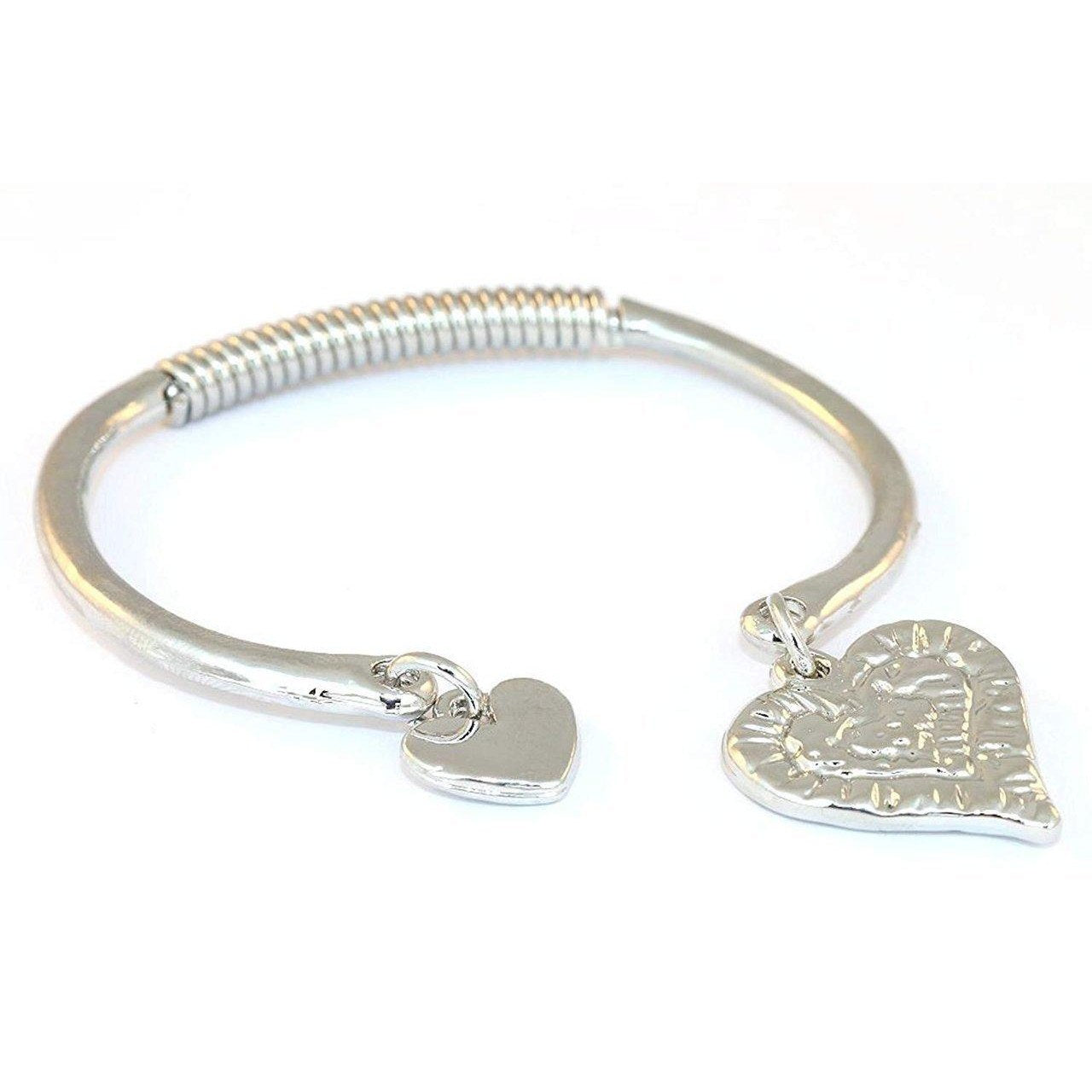 Semi spring loaded bangle with heart charms.-0