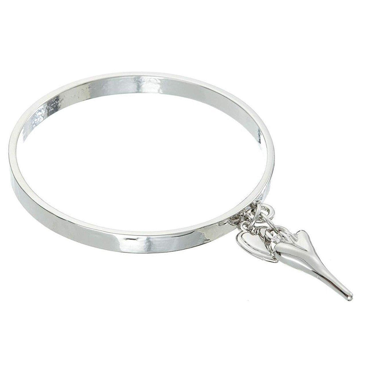 Simple, polished metal bangle with contemporary heart charm-0