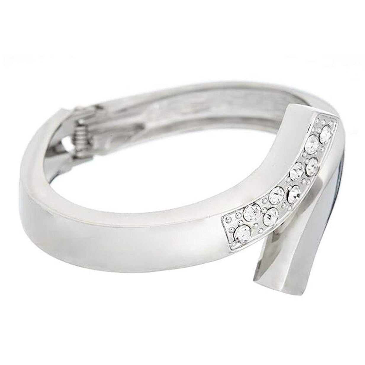 Chunky, spring-loaded bangle/cuff with rhinestone detail in a highly polished finish.-0