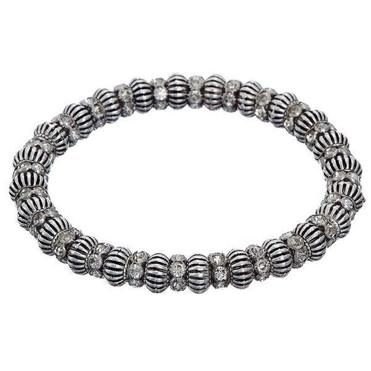 Elasticated Metal Bead bracelet with CZ spacers.-0