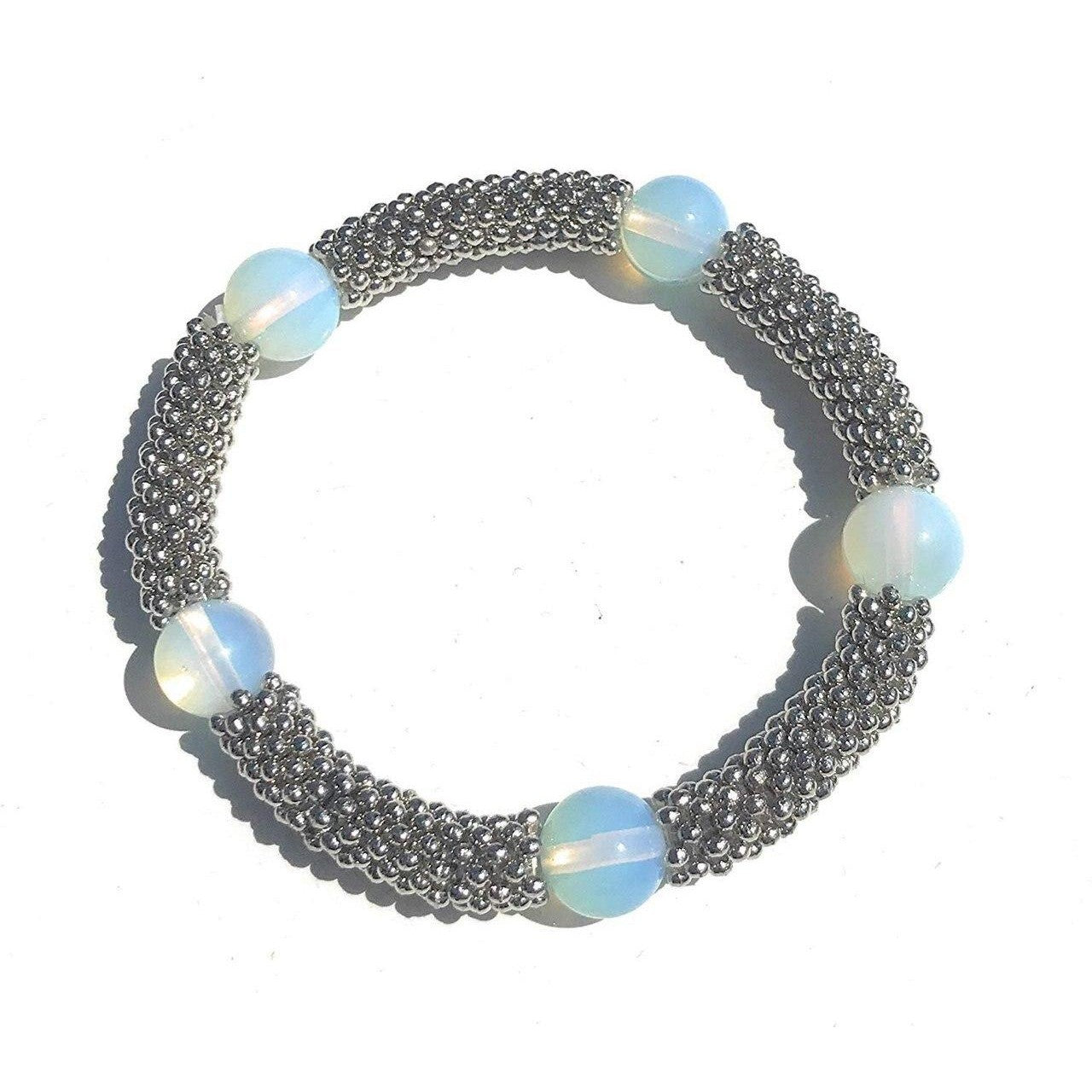 Elasticated Links and blue pearl like bead bracelet.-0