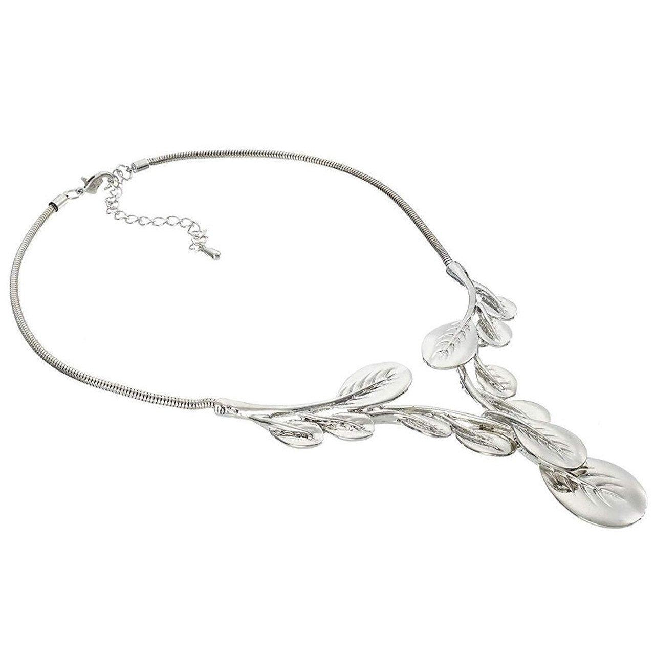 Large metal leaf necklace on a snake chain.-0