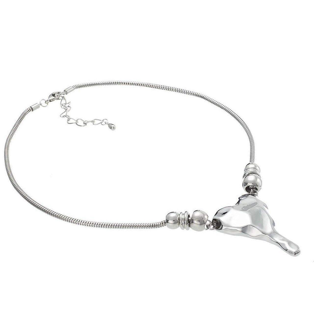 Chunky, abstract heart pendant in a hammered finish on a snake chain.-0