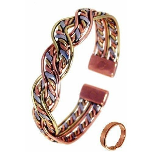 Unisex Magnetic Three Colour Twist Bracelet with smooth finish magnetic ring set-4