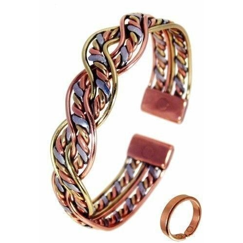 Unisex Magnetic Three Colour Twist Bracelet with smooth finish magnetic ring set-10
