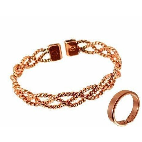 Ladies Lace Design Magnetic Copper Bracelet and Smooth Finish Magnetic Ring Set-1